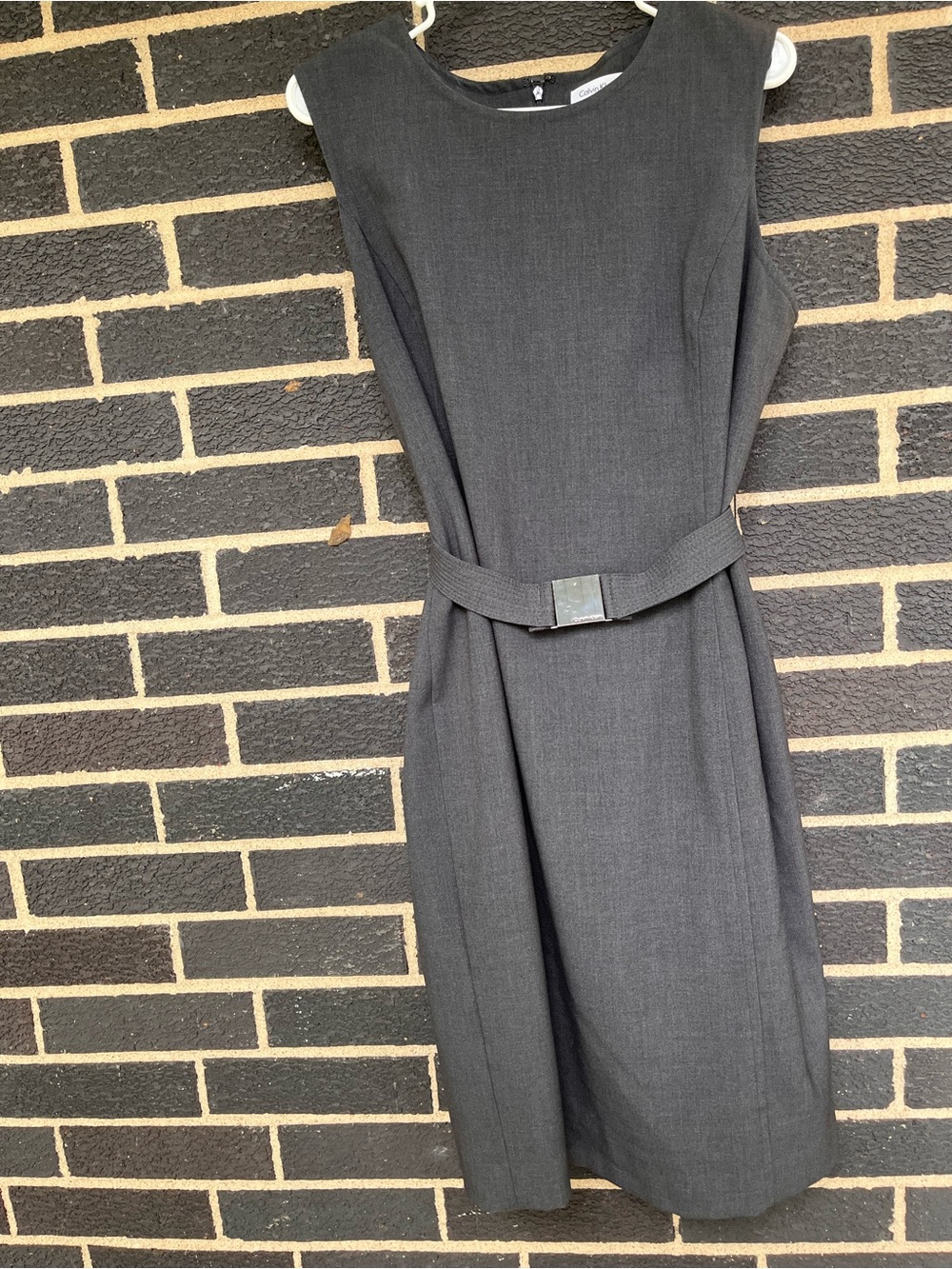 Calvin Klein Sleeveless Sheath Dress with Belt - Charcoal 14